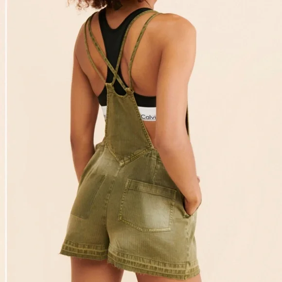 Free People In My Mind Washed Shortalls - Picture 2 of 8
